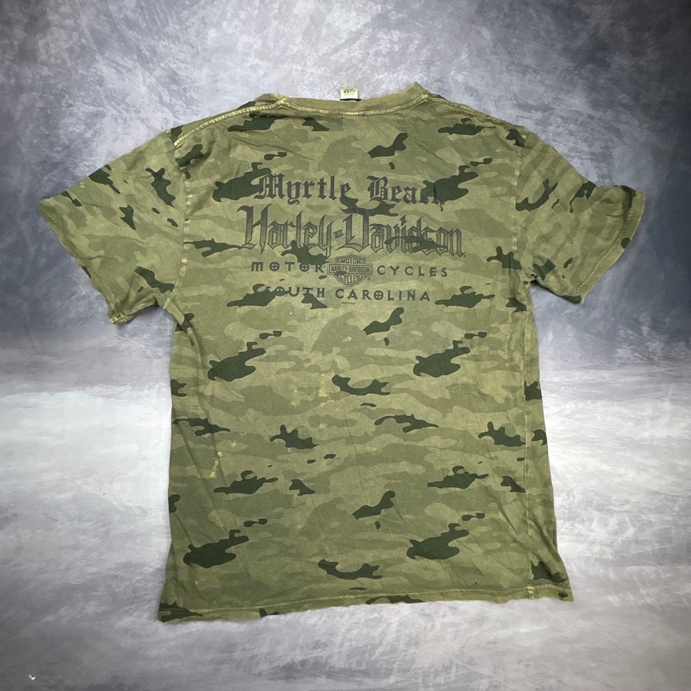 Harley Davidson Myrtle Beach Camo T-Shirt Mens L Green Camouflage Y2K Biker Tee - Picture 5 of 8